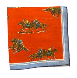 Seaward & Stearn Horse Race Scene W/ Red & Blue Pocket Square