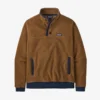 Patagonia Men's Shearling Fleece Button Pullover: Bear Brown W/New Navy