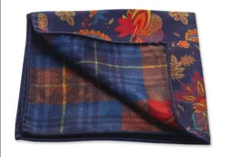 R Hanauer Navy Paisley/Plaid Pocket Square