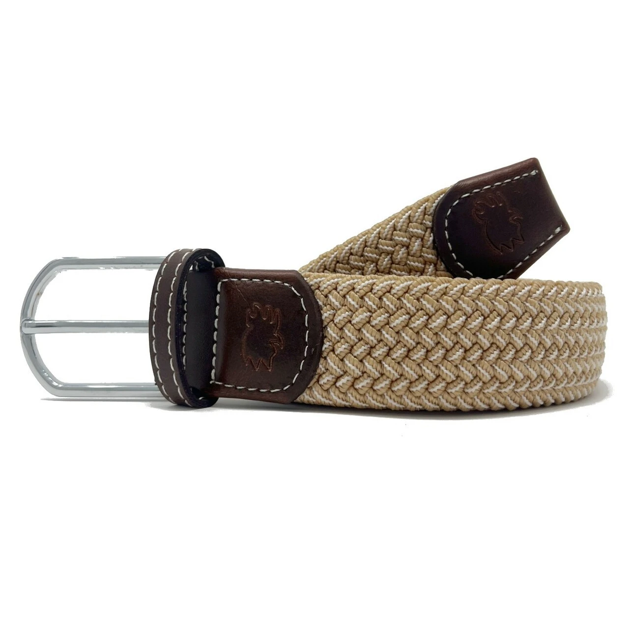 Roostas The Sanibel Two Toned Woven Elastic Stretch Belt - Khaki/White 1 Roostas The Sanibel Two Toned Woven Elastic Stretch Belt - Khaki/White