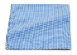 R. Hanauer Blue Gingham With Yellow Whipstitch Border Pocket Square
