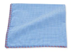 R. Hanauer Blue Gingham With Orange Whipstitch Border Pocket Square