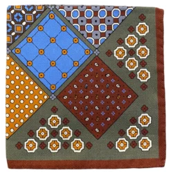 R Hanauer Reversible Patchwork Herringbone Pocket Square: Green