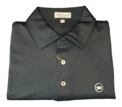 Peter Millar Solid Stretch Mesh Polo: Black - Crown Logo