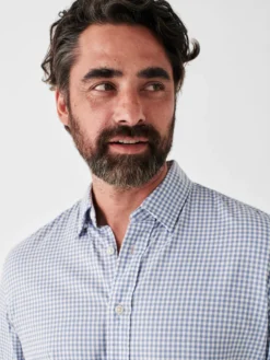 Faherty The Movement™ Shirt: Light Blue Gingham -Clothing Store FA22 faherty mens MWC0081 LBI THE MOVEMENT SHIRT LIGHT BLUE GINGHAM Detail 2 1000x 23103.1679347126