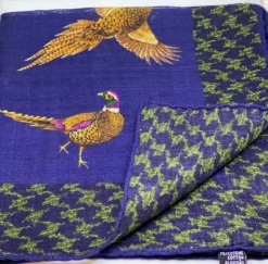 Seaward And Stearn Pheasant W/ Border Pocket Square: Blue