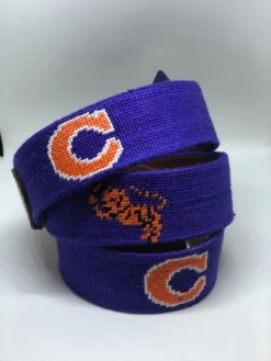 Smathers And Branson Gentleman Tiger Needlepoint Belt - Purple