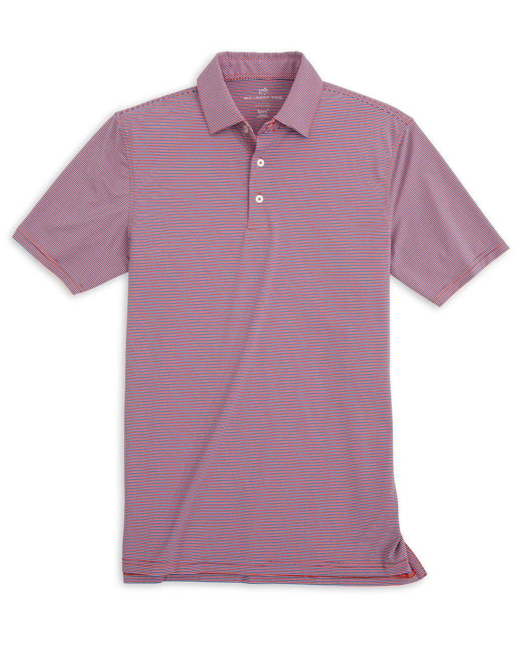 Southern Tide BRRR°®-EEZE Fogarty Stripe Performance Polo Shirt: Paprika Red