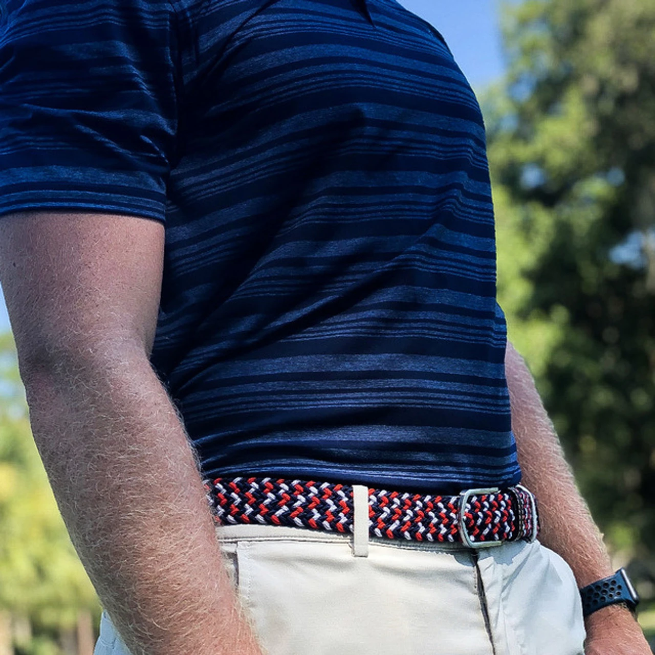 Roostas The Oxford Two Toned Woven Elastic Stretch Belt - Navy/Red/White 2 Roostas The Oxford Two Toned Woven Elastic Stretch Belt - Navy/Red/White - Image 2