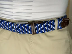 Roostas The Jupiter Two Toned Woven Elastic Stretch Belt - Blue/Black/White -Clothing Store Lifestyle 1 Touched 70941.1627482727 81414.1635518441