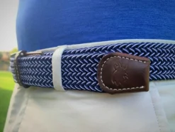 Roostas The Ponte Vedra Two Toned Woven Elastic Stretch Belt - Navy Blue/White -Clothing Store Lifestyle 2 Touched 81483.1610402053 94561.1635519735