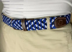 Roostas The Jupiter Two Toned Woven Elastic Stretch Belt - Blue/Black/White -Clothing Store Lifestyle 2 Touched 91480.1627482727 33674.1635518442