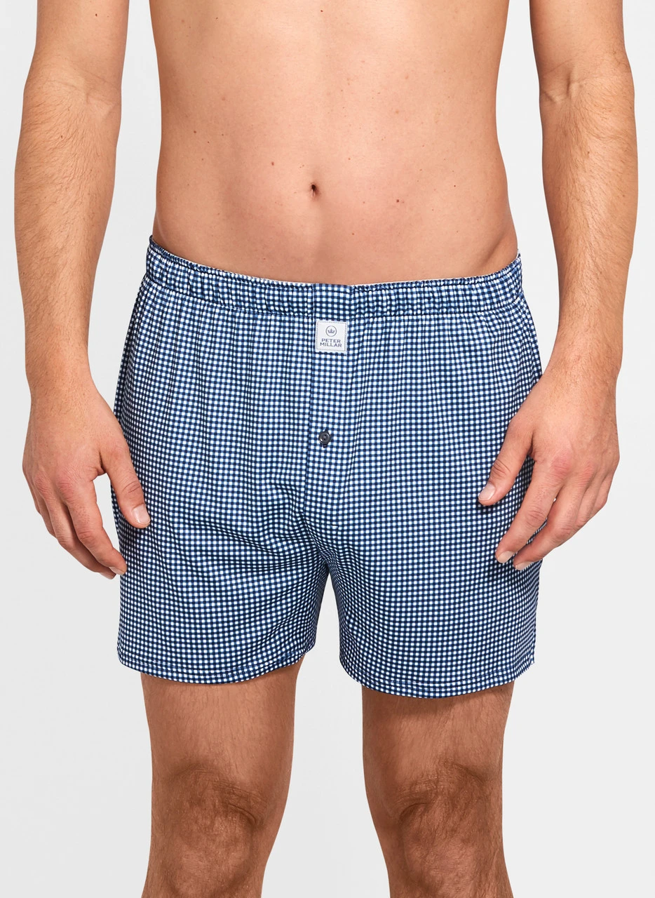 Peter Millar Nebraska Printed Gingham Check Stretch Jersey Boxer - Navy 2 Peter Millar Nebraska Printed Gingham Check Stretch Jersey Boxer - Navy - Image 2