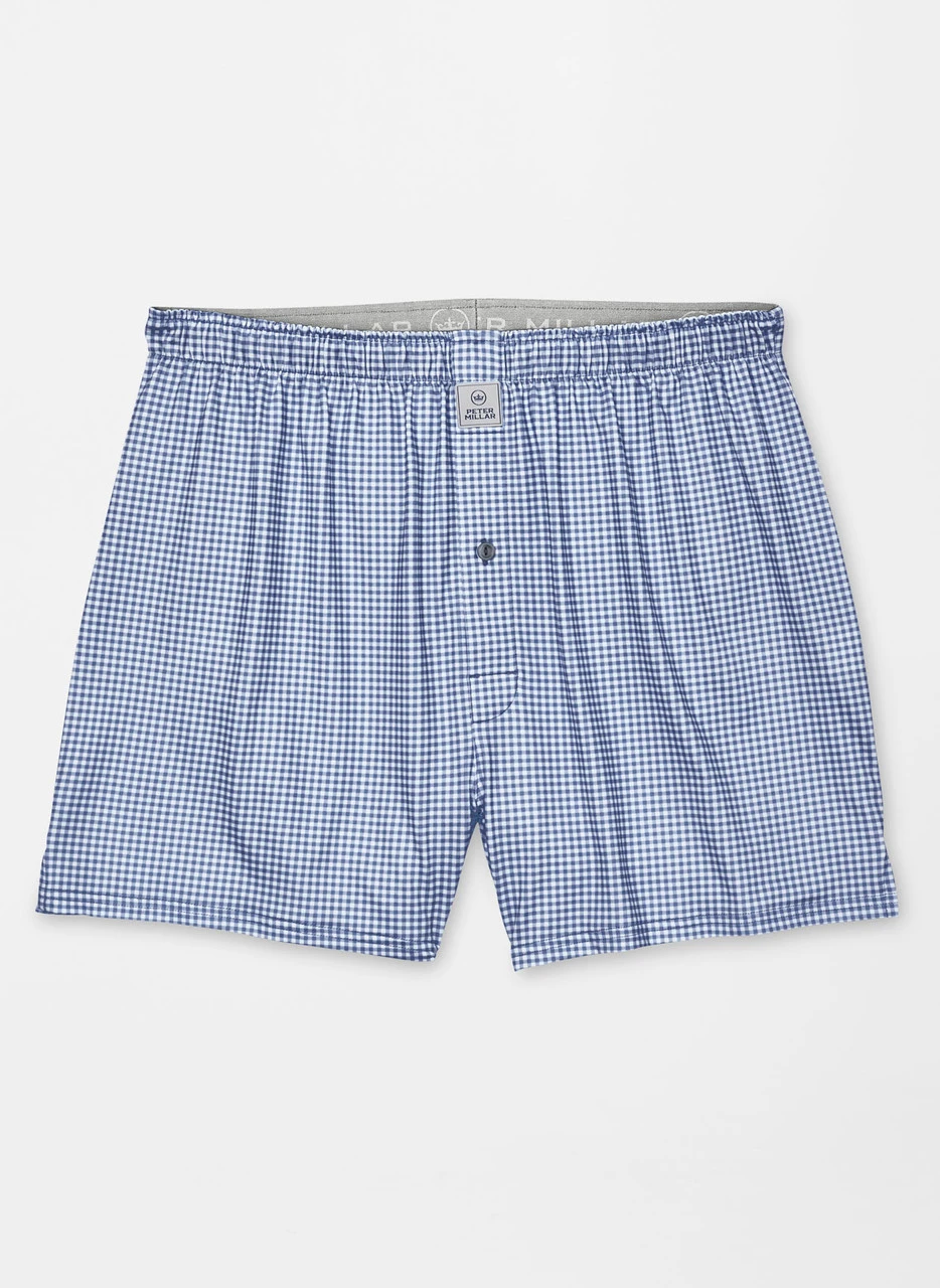 Peter Millar Nebraska Printed Gingham Check Stretch Jersey Boxer - Navy 1 Peter Millar Nebraska Printed Gingham Check Stretch Jersey Boxer - Navy