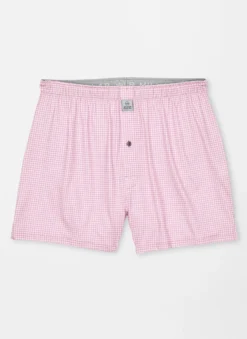 Peter Millar Nebraska Printed Gingham Check Stretch Jersey Boxer - Palmer Pink