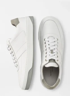 Peter Millar Vantage Pebble Grain Leather Sneaker: White