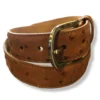 W. Kleinberg Quilled Ostrich Belt With Brushed Nickel Buckle: Cognac