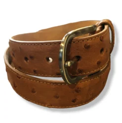 W. Kleinberg Quilled Ostrich Belt With Brushed Nickel Buckle: Cognac