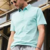 Faherty Sunwashed T-Shirt Polo: Lagoon Teal