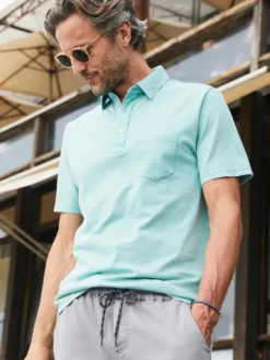 Faherty Sunwashed T-Shirt Polo: Lagoon Teal