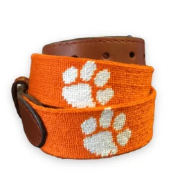 Smathers And Branson Clemson Needlepoint Belt: Orange W/ Paw