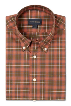 Scott Barber Organic Poplin Washed Plaid Sport Shirt: Auburn