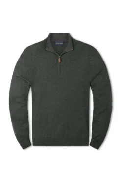 Scott Barber Merino/Cotton 12GG Zip Mock Turtleneck: Forest
