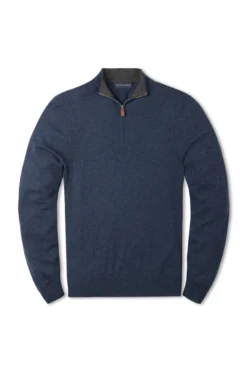 Scott Barber Merino/Cotton 12GG Zip Mock Turtleneck: Navy