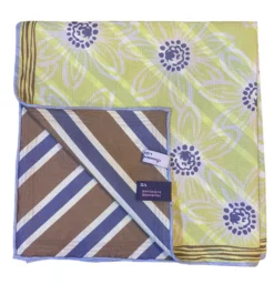 Seaward & Stearn Green Flower W/ Blue Border Pocket Square