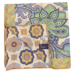 Seaward & Stearn Green/Yellow/Blue Paisley Pocket Square