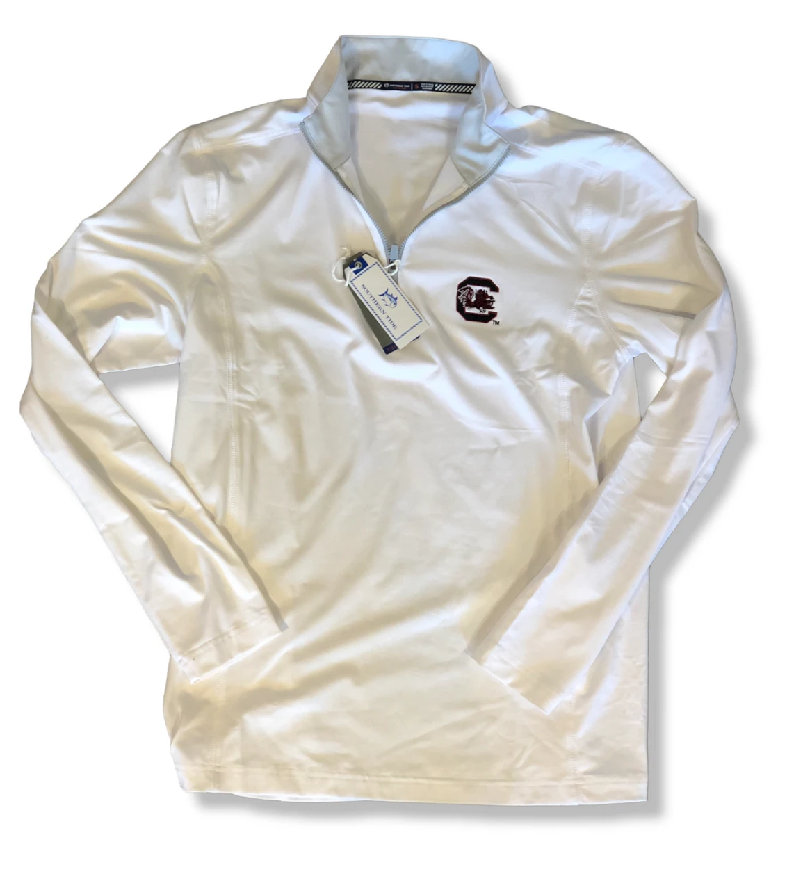 Southern Tide University Of South Carolina Flanker 1/4 Zip Pullover: White 1 Southern Tide University Of South Carolina Flanker 1/4 Zip Pullover: White