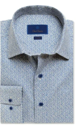 David Donahue Blue Leaf Print Fusion Shirt