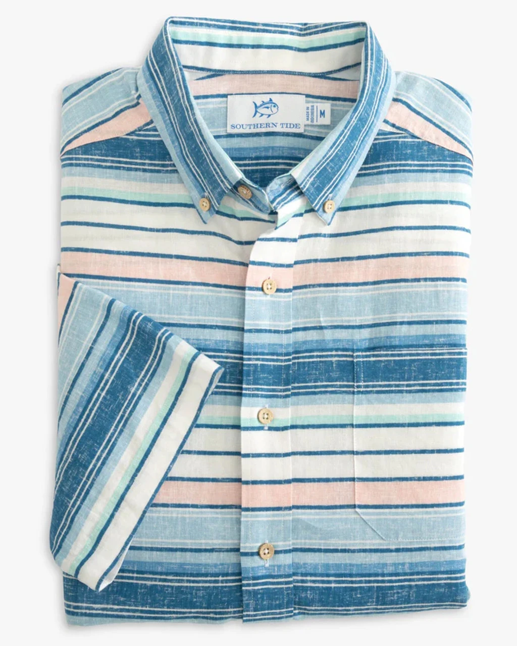 Southern Tide Cooley Stripe Short Sleeve Button Down Sport Shirt: White 2 Southern Tide Cooley Stripe Short Sleeve Button Down Sport Shirt: White - Image 2
