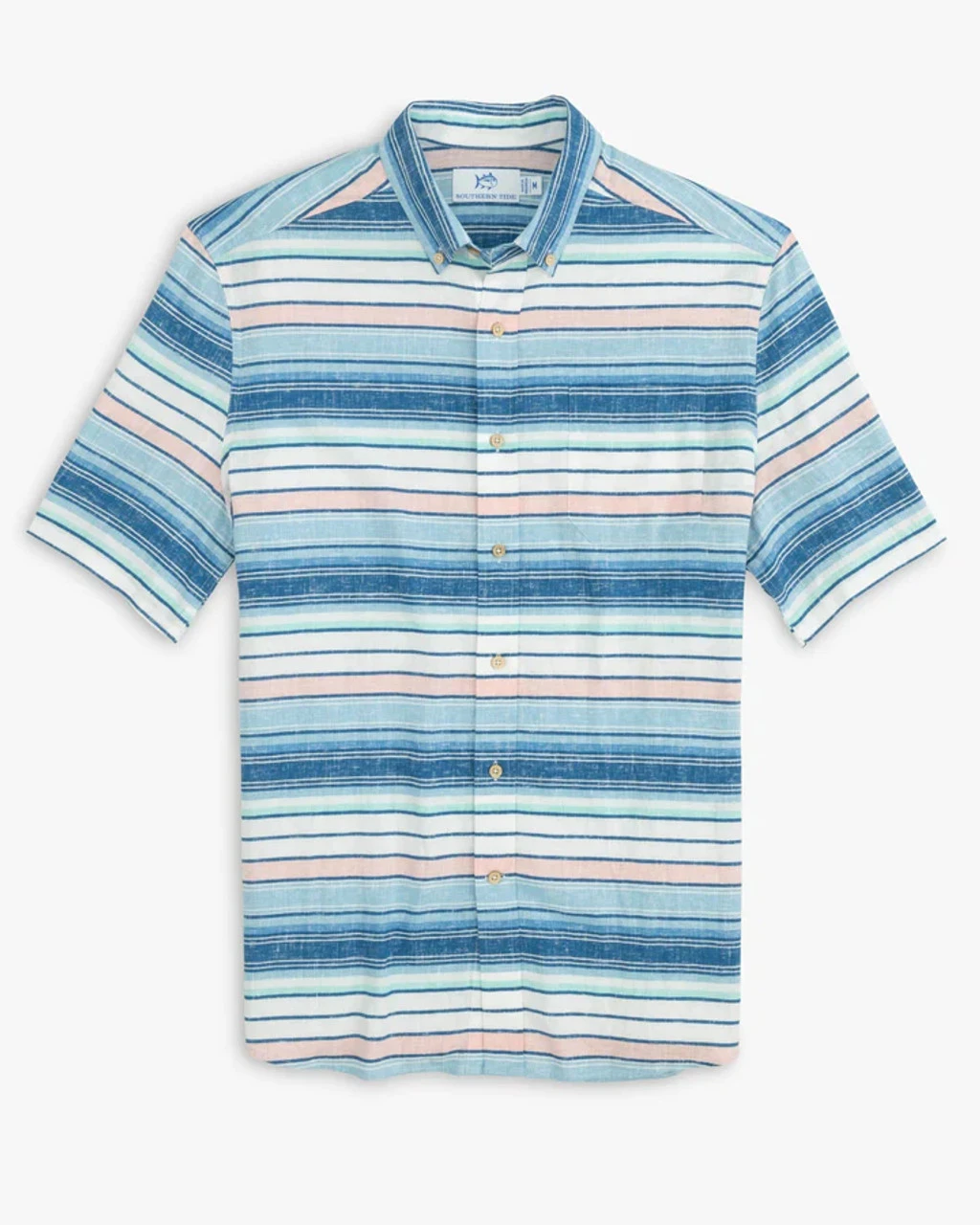 Southern Tide Cooley Stripe Short Sleeve Button Down Sport Shirt: White 3 Southern Tide Cooley Stripe Short Sleeve Button Down Sport Shirt: White - Image 3
