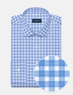 Stantt Wrinkle-Resistant Soft Blue Check Sport Shirt