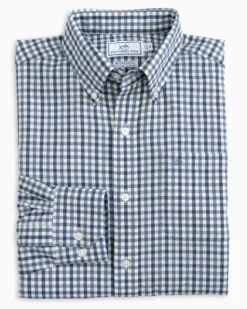 Southern Tide Higgs Check Intercoastal Performance Sport Shirt: Blue Haze