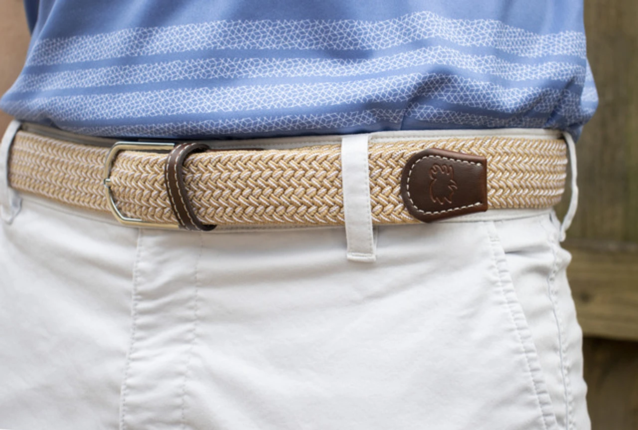 Roostas The Sanibel Two Toned Woven Elastic Stretch Belt - Khaki/White 2 Roostas The Sanibel Two Toned Woven Elastic Stretch Belt - Khaki/White - Image 2