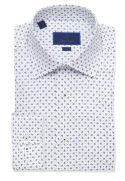 David Donahue Fine Paisley Print Dress Shirt - Navy