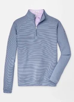 Peter Millar Perth Mini-Stripe Stretch Loop Terry Quarter-Zip - Navy/White