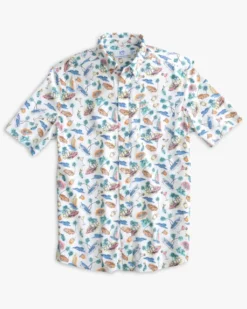 Southern Tide Poolside Print Intercoastal Short Sleeve Button Down Shirt: Classic White -Clothing Store poolside view print intercoastal short sleeve button down classic white front 9651 540x 85218.1673286095