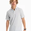 Southern Tide Sawgrass Mini-Striped BRRR°®-EEZE Performance Polo Shirt: Seagull Grey