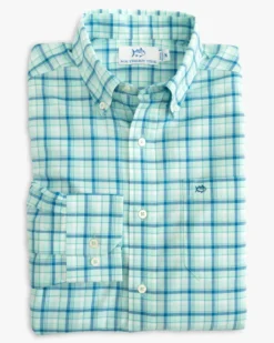 Southern Tide Skipjack Palermo Plaid Long Sleeve Sport Shirt: Baltic Teal