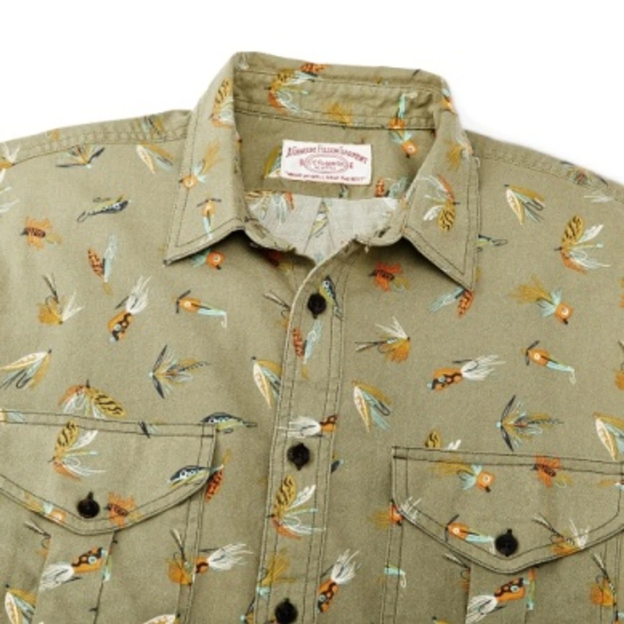Filson Short Sleeve Alaskan Guide Shirt: Olive Lures 2 Filson Short Sleeve Alaskan Guide Shirt: Olive Lures - Image 2